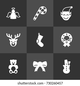Set Of 9 Holiday Icons Set.Collection Of Socks, Bear, Lollipop And Other Elements.