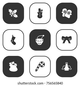 Set Of 9 Holiday Icons Set.Collection Of Ilex, Archangel, Ice Person And Other Elements.