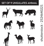 Set of 9 Hoofed Ungulate Animals, Set of animals, Silhouette, Ungulate, Hoofed, Animals