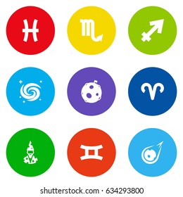Set Of 9 Horoscope Icons Set.Collection Of Twins, Comet, Augur And Other Elements.