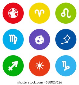 Set Of 9 Horoscope Icons Set.Collection Of Archer, Virgin, Ram And Other Elements.