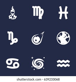 Set Of 9 Horoscope Icons Set.Collection Of Augur, Goat, Virgin And Other Elements.