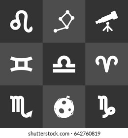 Set Of 9 Horoscope Icons Set.Collection Of Zodiac Sign, Scales, Ram And Other Elements.