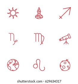 Set Of 9 Horoscope Outline Icons Set.Collection Of Leo, Virgo, Sagittarius And Other Elements.