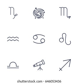 Set Of 9 Horoscope Outline Icons Set.Collection Of Galaxy, Scorpion, Capricorn And Other Elements.