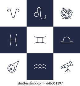 Set Of 9 Horoscope Outline Icons Set.Collection Of Asteroid, Leo, Galaxy And Other Elements.