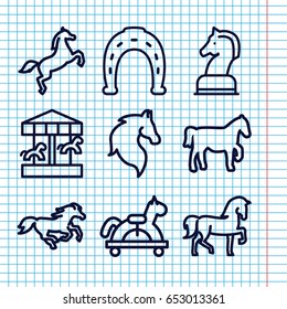 Set Of 9 Horse Outline Icons Such As Horse, Horseshoe