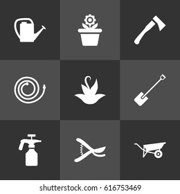 Set Of 9 Horticulture Icons Set.Collection Of Wheelbarrow, Plant, Spray Bootle And Other Elements.