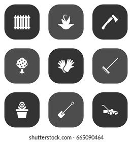 Set Of 9 Horticulture Icons Set.Collection Of Shovel, Latex, Garden And Other Elements.