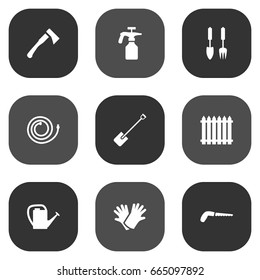 Set Of 9 Horticulture Icons Set.Collection Of Latex, Tools, Watering Can And Other Elements.