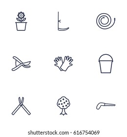 Set Of 9 Horticulture Outline Icons Set.Collection Of Garden, Arm-Cutter, Safer Of Hand Elements.