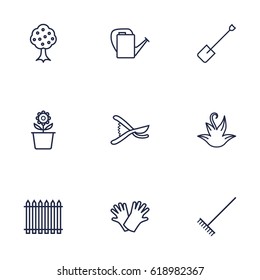 Set Of 9 Horticulture Outline Icons Set.Collection Of Palisade, Safer Of Hand , Bailer Elements.