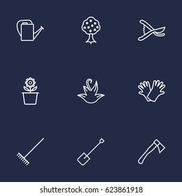 Set Of 9 Horticulture Outline Icons Set.Collection Of Herb, Secateurs, Hatchet And Other Elements.