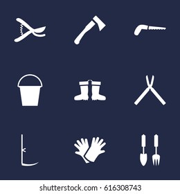 Set Of 9 Household Icons Set.Collection Of Bucket, Latex, Tools And Other Elements.