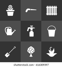 Set Of 9 Household Icons Set.Collection Of Shovel, Garden, Flowerpot And Other Elements.