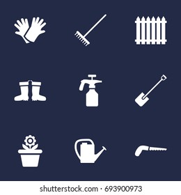 Set Of 9 Household Icons Set.Collection Of Latex, Rake, Rubber Boots And Other Elements.