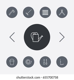 Set Of 9 Household Outline Icons Set.Collection Of Hatchet, Pail, Palisade And Other Elements.
