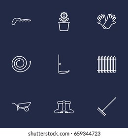 Set Of 9 Household Outline Icons Set.Collection Of Safer Of Hand , Arm-Cutter, Plant Pot Elements.