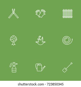 Set Of 9 Household Outline Icons Set.Collection Of Shears, Palisade, Bailer And Other Elements.