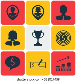 Set Of 9 Hr Icons. Can Be Used For Web, Mobile, UI And Infographic Design. Includes Elements Such As Opinion, Dollar, Money And More.