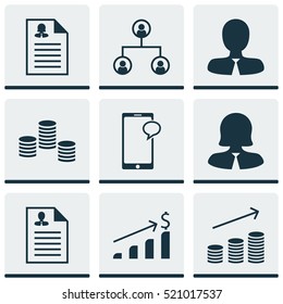Set Of 9 Hr Icons. Can Be Used For Web, Mobile, UI And Infographic Design. Includes Elements Such As Growth, Tree, Employee And More.
