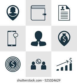 Set Of 9 Hr Icons. Can Be Used For Web, Mobile, UI And Infographic Design. Includes Elements Such As Profile, Career, Dollar And More.