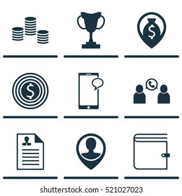 Set Of 9 Hr Icons. Can Be Used For Web, Mobile, UI And Infographic Design. Includes Elements Such As Career, Purse, Money And More.