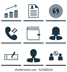Set Of 9 Hr Icons. Can Be Used For Web, Mobile, UI And Infographic Design. Includes Elements Such As Success, Phone, Check And More.