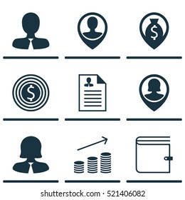 Set Of 9 Hr Icons. Can Be Used For Web, Mobile, UI And Infographic Design. Includes Elements Such As Increase, Profile, Success And More.