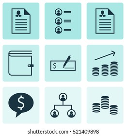 Set Of 9 Hr Icons. Can Be Used For Web, Mobile, UI And Infographic Design. Includes Elements Such As Wallet, Coins, Organisation And More.