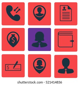 Set Of 9 Hr Icons. Can Be Used For Web, Mobile, UI And Infographic Design. Includes Elements Such As Cash, Resume, Male And More.