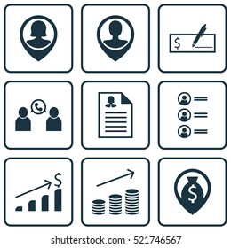 Set Of 9 Hr Icons. Can Be Used For Web, Mobile, UI And Infographic Design. Includes Elements Such As Cash, Job, Pin And More.
