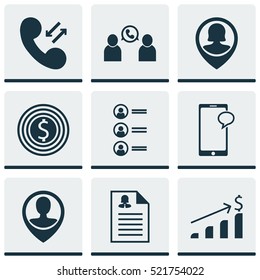 Set Of 9 Hr Icons. Can Be Used For Web, Mobile, UI And Infographic Design. Includes Elements Such As Applicants, Pin, Call And More.