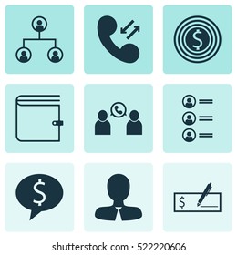 Set Of 9 Hr Icons. Can Be Used For Web, Mobile, UI And Infographic Design. Includes Elements Such As Job, Dollar, Purse And More.