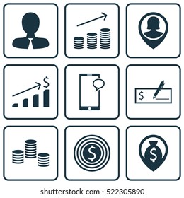 Set Of 9 Hr Icons. Can Be Used For Web, Mobile, UI And Infographic Design. Includes Elements Such As Money, User, Mobile And More.