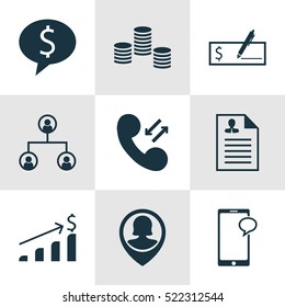 Set Of 9 Hr Icons. Can Be Used For Web, Mobile, UI And Infographic Design. Includes Elements Such As Dollar, Career, Money And More.