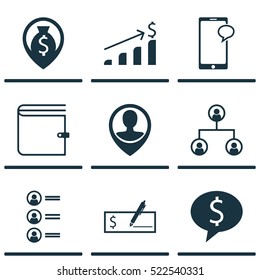 Set Of 9 Hr Icons. Can Be Used For Web, Mobile, UI And Infographic Design. Includes Elements Such As Chat, Structure, Organisation And More.