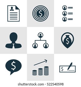 Set Of 9 Hr Icons. Can Be Used For Web, Mobile, UI And Infographic Design. Includes Elements Such As Employee, Bank, Discussion And More.