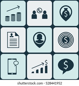 Set Of 9 Hr Icons. Can Be Used For Web, Mobile, UI And Infographic Design. Includes Elements Such As Curriculum Vitae, Business Goal, Pin Employee And More.