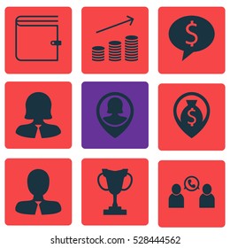 Set Of 9 Hr Icons. Can Be Used For Web, Mobile, UI And Infographic Design. Includes Elements Such As Business Deal, Tournament, Money Navigation And More.