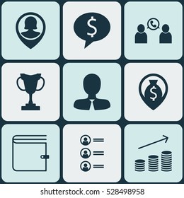Set Of 9 Hr Icons. Can Be Used For Web, Mobile, UI And Infographic Design. Includes Elements Such As Manager, Business Deal, Wallet And More.