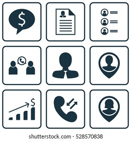 Set Of 9 Hr Icons. Can Be Used For Web, Mobile, UI And Infographic Design. Includes Elements Such As Pin Employee, Female Application, Successful Investment And More.