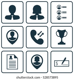 Set Of 9 Hr Icons. Can Be Used For Web, Mobile, UI And Infographic Design. Includes Elements Such As Employee Location, Job Applicants, Tournament And More.
