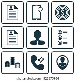 Set Of 9 Hr Icons. Can Be Used For Web, Mobile, UI And Infographic Design. Includes Elements Such As Job Applicants, Female Application, Employee Location And More.