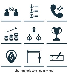 Set Of 9 Hr Icons. Can Be Used For Web, Mobile, UI And Infographic Design. Includes Elements Such As Job Applicants, Cellular Data, Money Navigation And More.