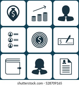 Set Of 9 Hr Icons. Can Be Used For Web, Mobile, UI And Infographic Design. Includes Elements Such As Female Application, Business Woman, Job Applicants And More.