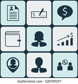 Set Of 9 Hr Icons. Can Be Used For Web, Mobile, UI And Infographic Design. Includes Elements Such As Pin Employee, Successful Investment, Manager And More.