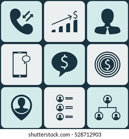 Set Of 9 Hr Icons. Can Be Used For Web, Mobile, UI And Infographic Design. Includes Elements Such As Cellular Data, Employee Location, Business Goal And More.