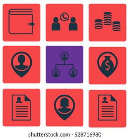 Set Of 9 Hr Icons. Can Be Used For Web, Mobile, UI And Infographic Design. Includes Elements Such As Female Application, Tree Structure, Money And More.