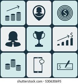 Set Of 9 Hr Icons. Can Be Used For Web, Mobile, UI And Infographic Design. Includes Elements Such As Successful Investment, Business Goal, Tournament And More.